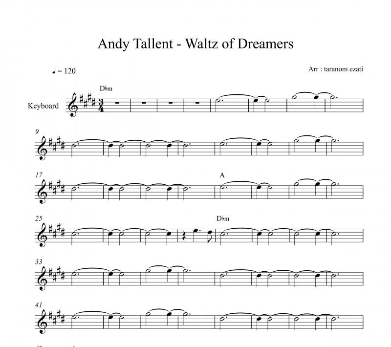 نت کیبورد  waltz of dreamers از andy tallent به برای نوازندگان متوسط | نت کیبورد اندی تلنت