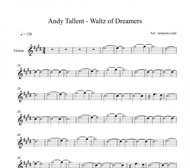 نت ویولن  waltz of dreamers از andy tallent برای نوازندگان متوسط | نت ویولن اندی تلنت