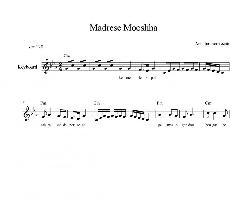 نت کیبورد  تیتراژ مدرسه موشها به برای نوازندگان متوسط | نت کیبورد محمدرضا علیقلی