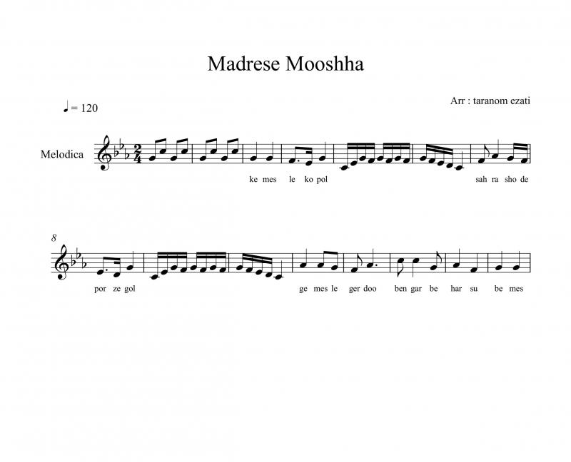 نت ملودیکا  تیتراژ مدرسه موشها برای نوازندگان متوسط | نت ملودیکا محمدرضا علیقلی