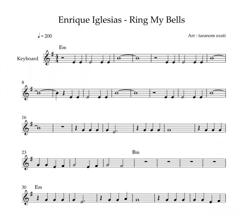 نت کیبورد  ring my bells انریکه ایگلسیاس به برای نوازندگان متوسط | نت کیبورد انریکه ایگلسیاس