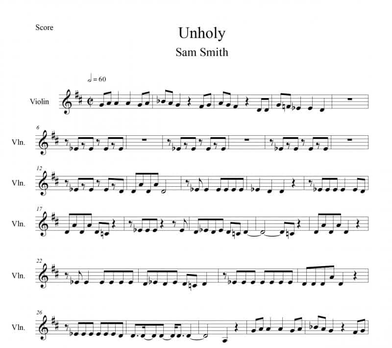 نت ویولن  Unholy از Sam Smith برای نوازندگان متوسط | نت ویولن سینا حسن پور
