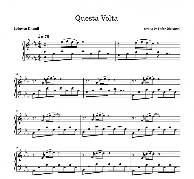 نت پیانو  Questa Volta برای نوازندگان متوسط | نت پیانو لودویکو اناودی