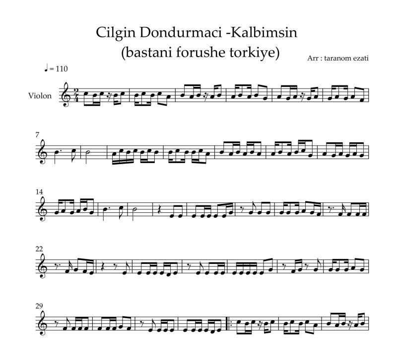 نت ویولن  انتی قلبی قلبی kalbimsin از Cilgin dondurmaci برای نوازندگان متوسط | نت ویولن چیلگین دندورمجی