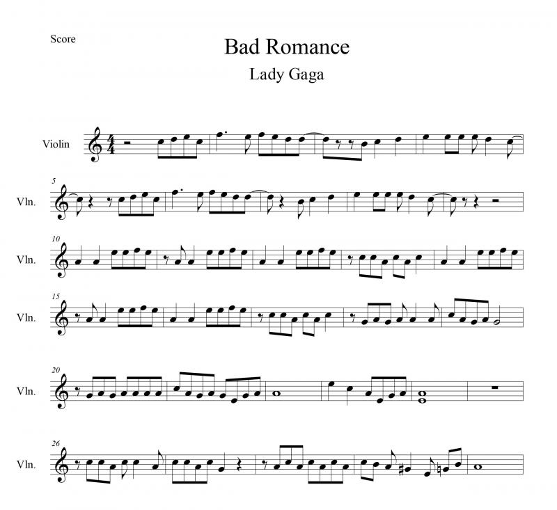 نت ویولن  Bad Romance برای نوازندگان متوسط | نت ویولن لیدی گاگا