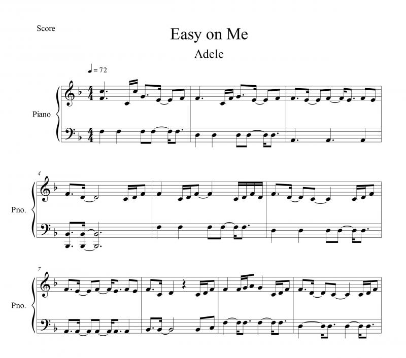 نت پیانو  Easy On Me از Adele برای نوازندگان متوسط | نت پیانو ادل لوری