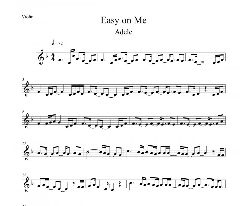 نت ویولن  Easy On Me از Adele برای نوازندگان متوسط | نت ویولن ادل لوری