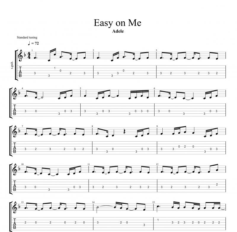 نت گیتار  Easy On Me از Adele برای نوازندگان متوسط | نت گیتار ادل لوری
