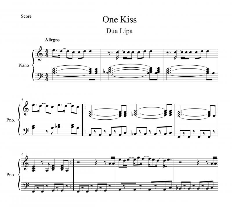 نت پیانو  One Kiss از Dua Lipa برای نوازندگان متوسط | نت پیانو آدام ویلز