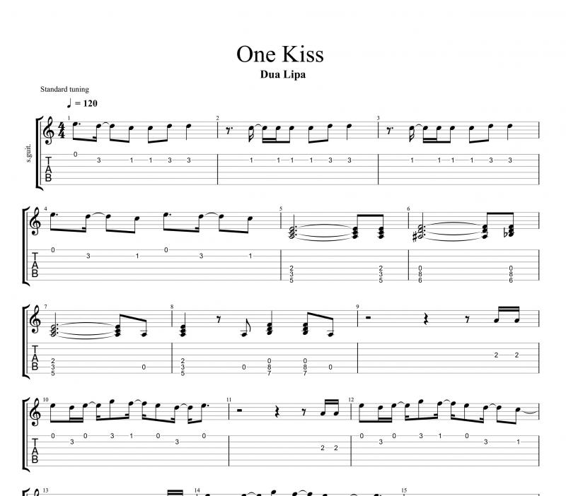 نت گیتار  One Kiss از Dua Lipa برای نوازندگان متوسط | نت گیتار آدام ویلز