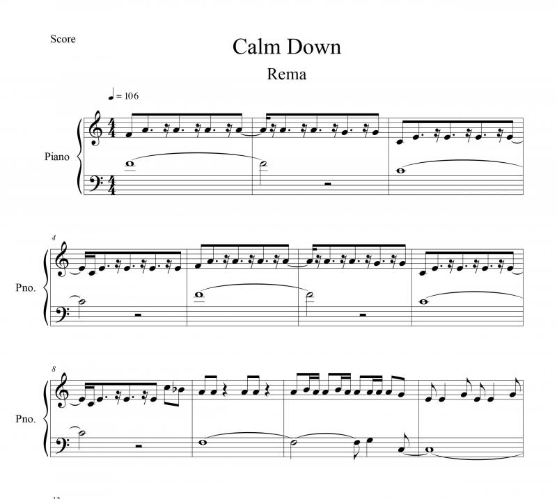 نت پیانو  Calm Down از Rema برای نوازندگان متوسط | نت پیانو آندره ویبز