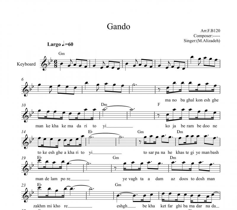 نت کیبورد  گاندو محمد علیزاده به برای نوازندگان متوسط | نت کیبورد معین طیبی