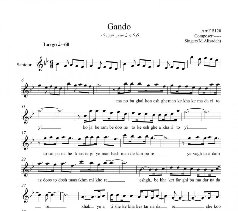 نت سنتور  گاندو محمد علیزاده برای نوازندگان متوسط | نت سنتور معین طیبی