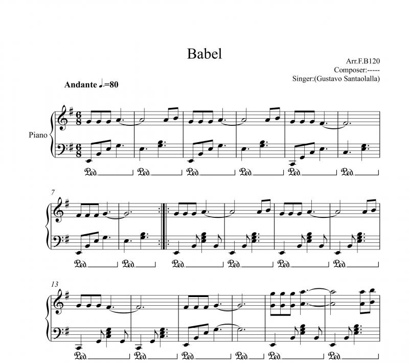 نت پیانو  بابل Babel از Gustavo Santaolalla برای نوازندگان متوسط | نت پیانو گوستاوو سانتایولایا