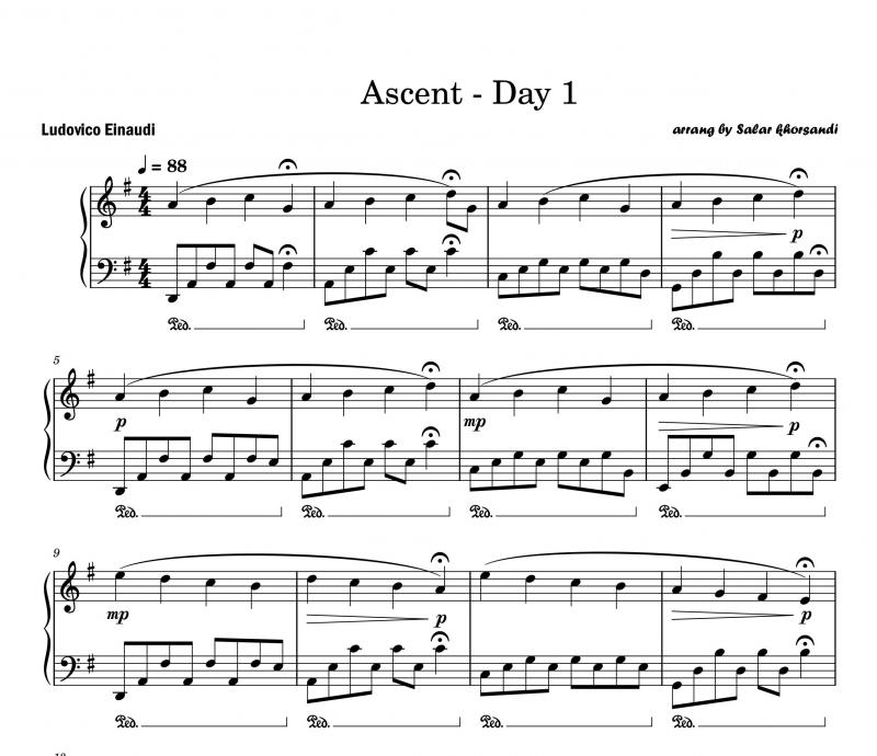 نت پیانو  Ascent Day 1 از Ludovico Einaudi برای نوازندگان متوسط | نت پیانو لودویکو اناودی