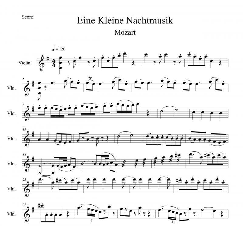 نت ویولن  شبانگاهی eine kleine nachtmusik موتسارت برای نوازندگان متوسط | نت ویولن ولفگانگ آمادئوس موتسارت