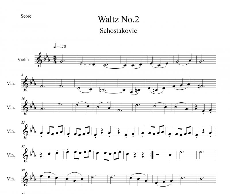 نت ویولن  والتس شماره ۲ از شوستاکوویچ برای نوازندگان متوسط | نت ویولن سینا حسن پور