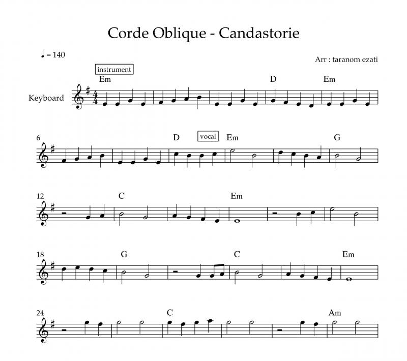 نت کیبورد  Candastorie از Corde Oblique به برای نوازندگان متوسط | نت کیبورد گروه کرد ابلیک
