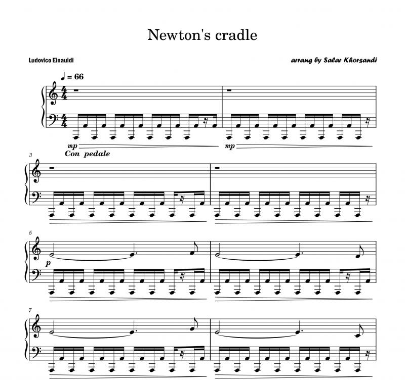 نت پیانو  گهواره ی نیوتون Newton's Cradle از Ludovico Einaudi برای نوازندگان متوسط | نت پیانو لودویکو اناودی