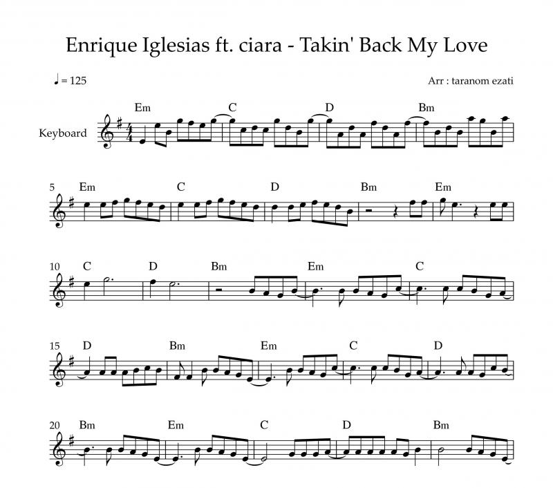نت کیبورد  Takin Back My Love از انریکه به برای نوازندگان متوسط | نت کیبورد انریکه ایگلسیاس