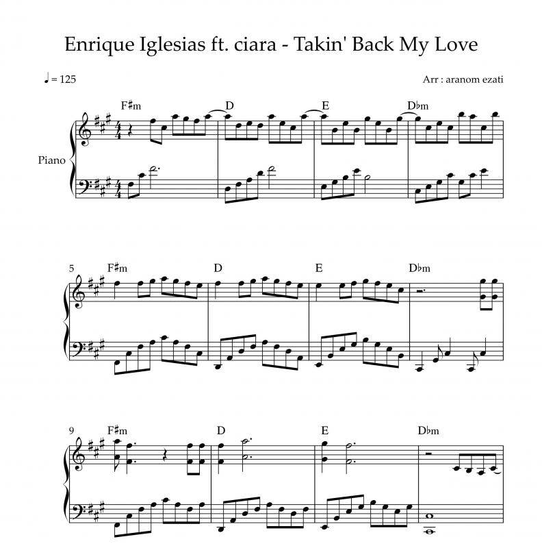 نت پیانو  Takin Back My Love از انریکه برای نوازندگان متوسط | نت پیانو انریکه ایگلسیاس