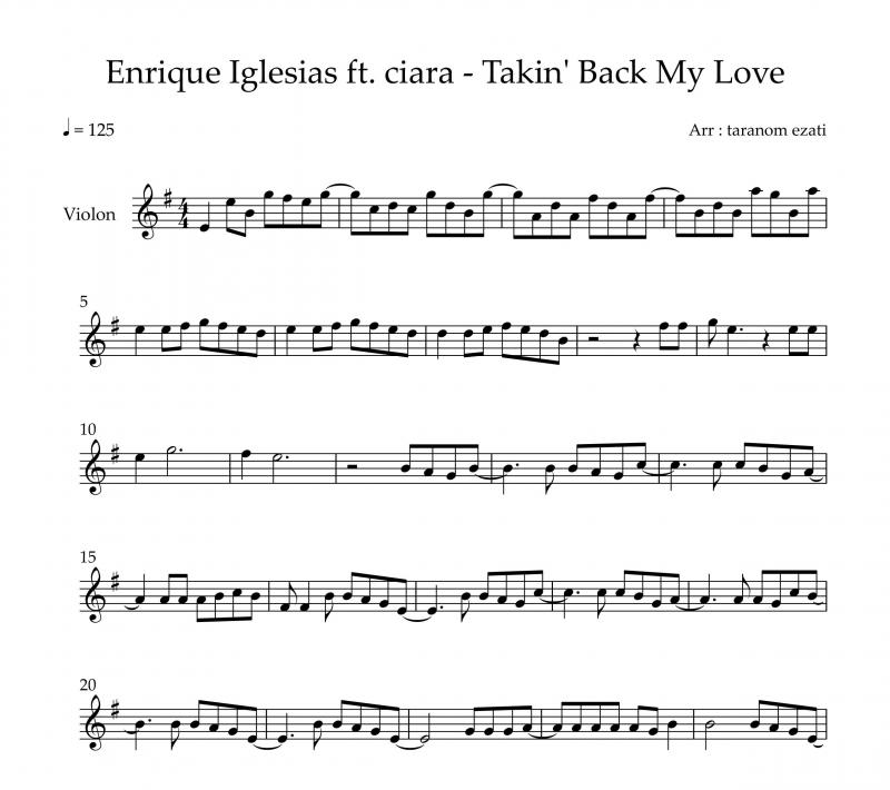 نت ویولن  Takin Back My Love از انریکه برای نوازندگان متوسط | نت ویولن انریکه ایگلسیاس