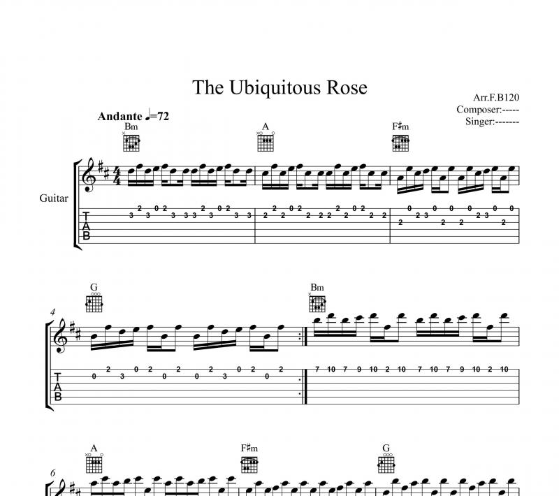 نت گیتار  The Ubiquitous Rose  و برای نوازندگان متوسط | نت گیتار آلوارو بارکالا