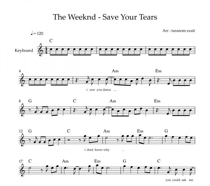 نت کیبورد  save your tears د ویکند به برای نوازندگان متوسط | نت کیبورد د ویکند