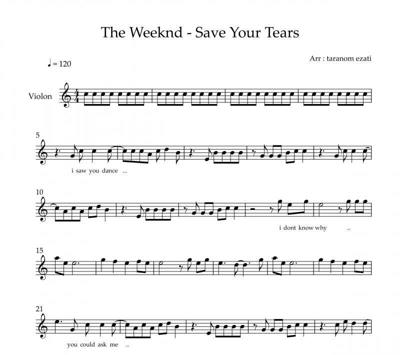 نت ویولن  save your tears د ویکند برای نوازندگان متوسط | نت ویولن د ویکند
