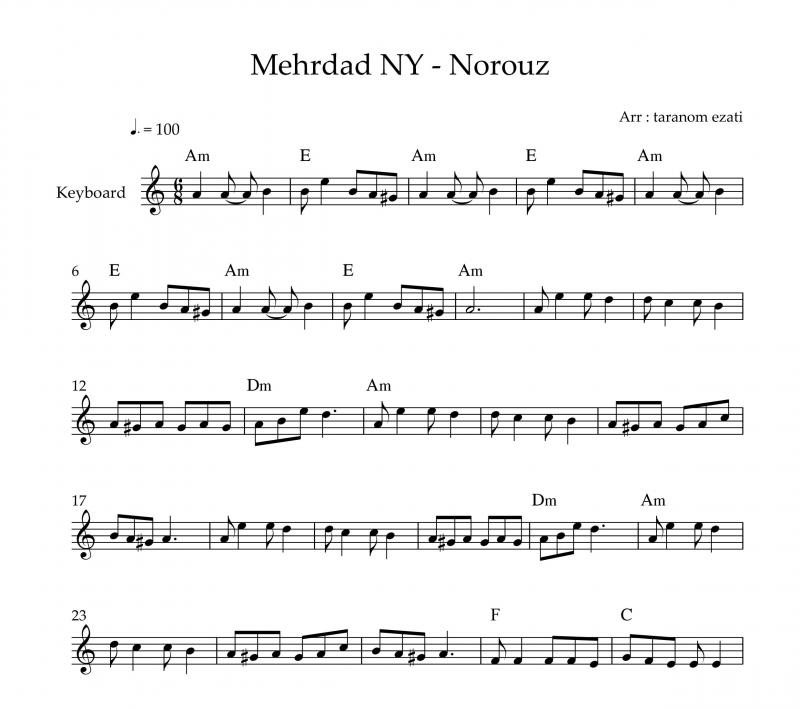 نت کیبورد  نوروز مهرداد نیویورک به برای نوازندگان متوسط | نت کیبورد مهرداد نیویورک