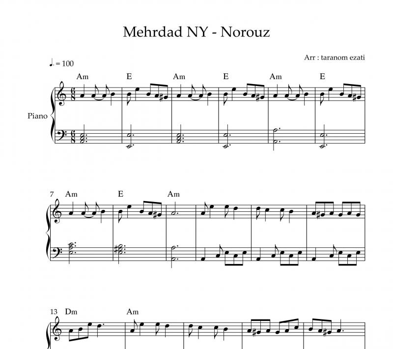 نت پیانو  نوروز مهرداد نیویورک برای نوازندگان متوسط | نت پیانو مهرداد نیویورک