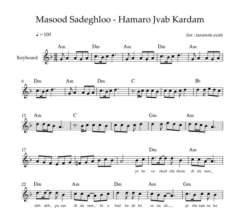 نت کیبورد  همه رو جواب کردم مسعود صادقلو به برای نوازندگان متوسط | نت کیبورد مسعود صادقلو