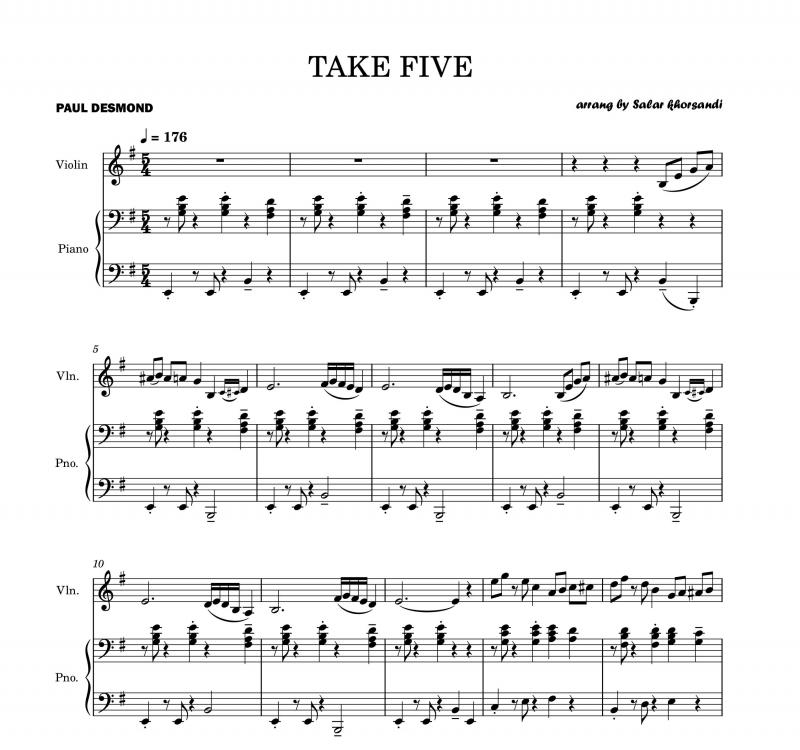 نت ویولن  Take Five برای نوازندگان حرفه ای | نت ویولن پل دزموند