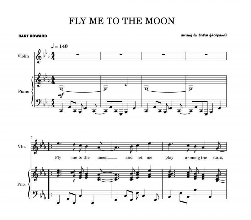 نت ویولن  Fly me to the moon برای نوازندگان حرفه ای | نت ویولن بارت هوارد