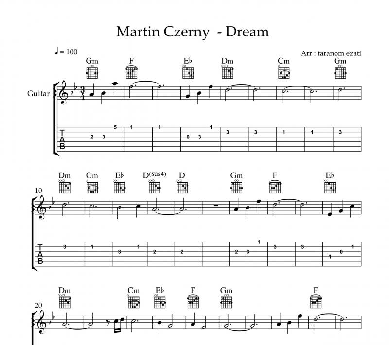 نت گیتار  dream از martin czerny و برای نوازندگان متوسط | نت گیتار مارتین چرنی