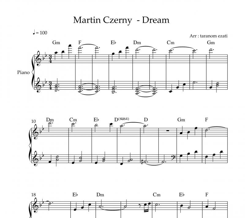 نت پیانو  dream از martin czerny برای نوازندگان متوسط | نت پیانو مارتین چرنی