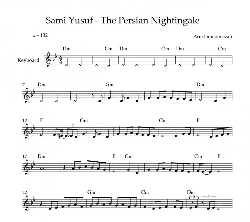 نت کیبورد  the persian nightingale  به برای نوازندگان متوسط | نت کیبورد سامی یوسف