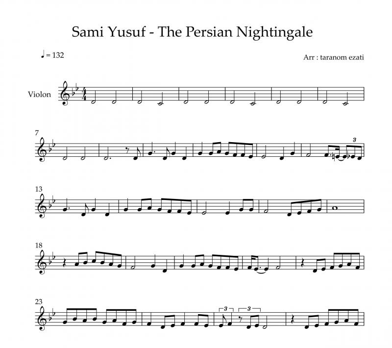نت ویولن  the persian nightingale برای نوازندگان متوسط | نت ویولن سامی یوسف