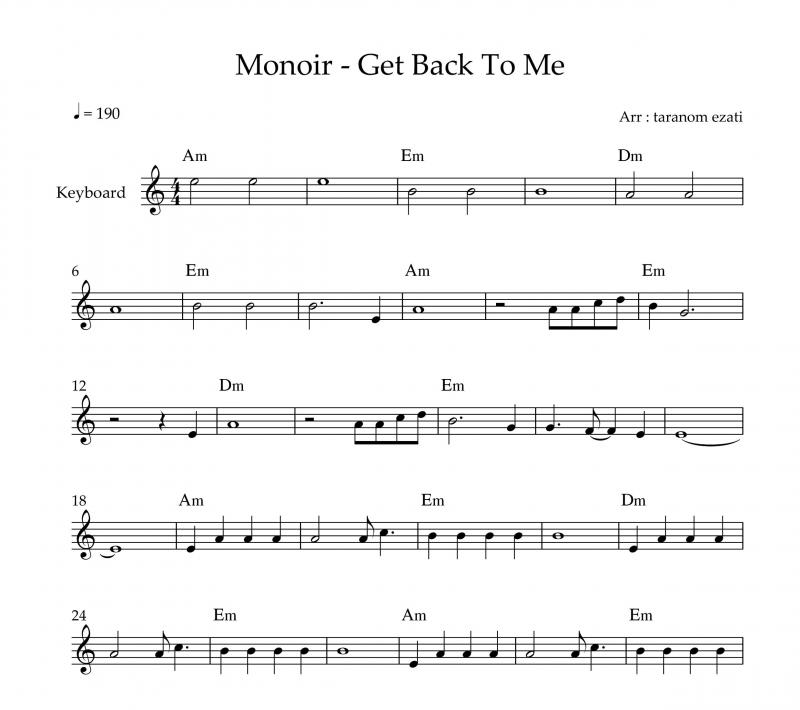 نت کیبورد  get back to me از monoir به برای نوازندگان متوسط | نت کیبورد کریس تریس