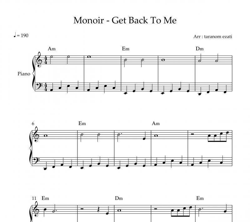 نت پیانو  get back to me از monoir برای نوازندگان متوسط | نت پیانو کریس تریس