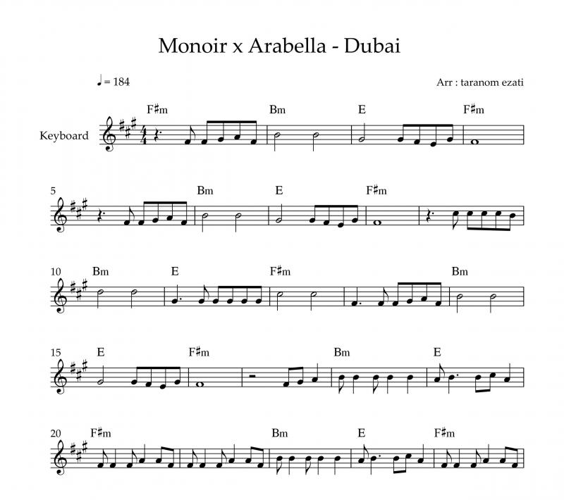 نت کیبورد  dubai از monoir x arabella به برای نوازندگان متوسط | نت کیبورد کریس تریس
