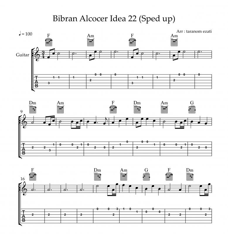 نت گیتار  idea 22 از gibran Alcocer و برای نوازندگان متوسط | نت گیتار گیبرن الکوسر