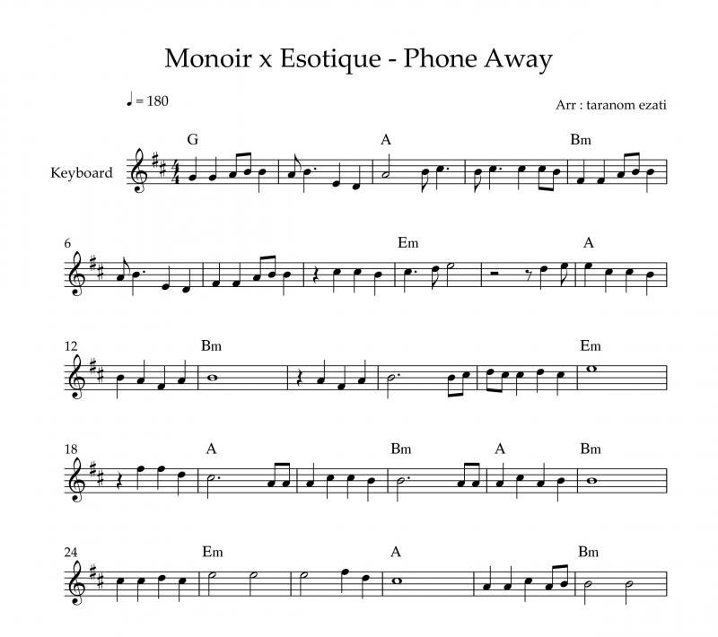 نت کیبورد  phone away از monoir x esotique به برای نوازندگان متوسط | نت کیبورد کریس تریس