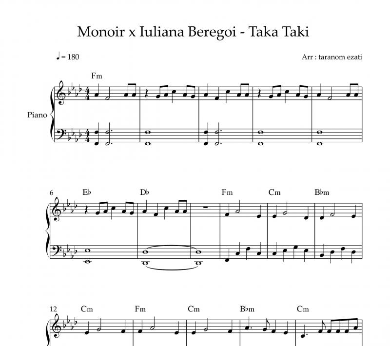 نت پیانو  taka taki از monoir x Iuliana beregoi برای نوازندگان متوسط | نت پیانو کریس تریس