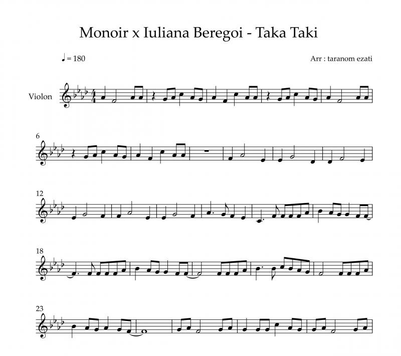نت ویولن  taka taki از monoir x Iuliana beregoi برای نوازندگان متوسط | نت ویولن کریس تریس