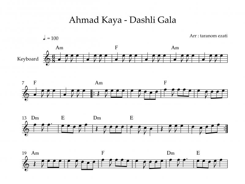 نت کیبورد  بو قالا داشلی قالا احمد کایا به برای نوازندگان متوسط | نت کیبورد احمد کایا