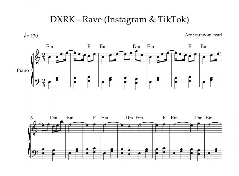 نت پیانو  rave از dxrk برای نوازندگان متوسط | نت پیانو دی اکس آر کی