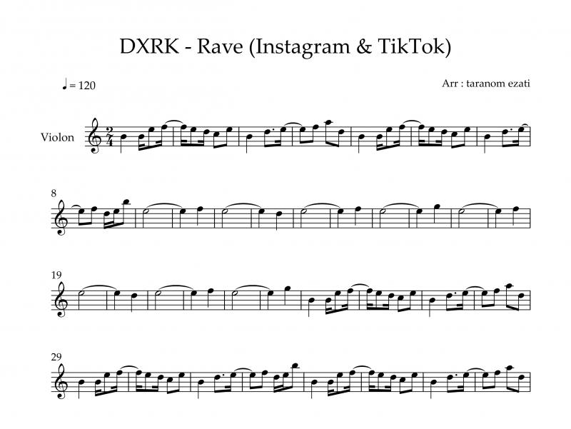 نت ویولن  rave از dxrk برای نوازندگان متوسط | نت ویولن دی اکس آر کی